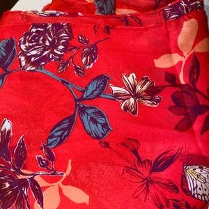 Red floral scarf 100 % polyester